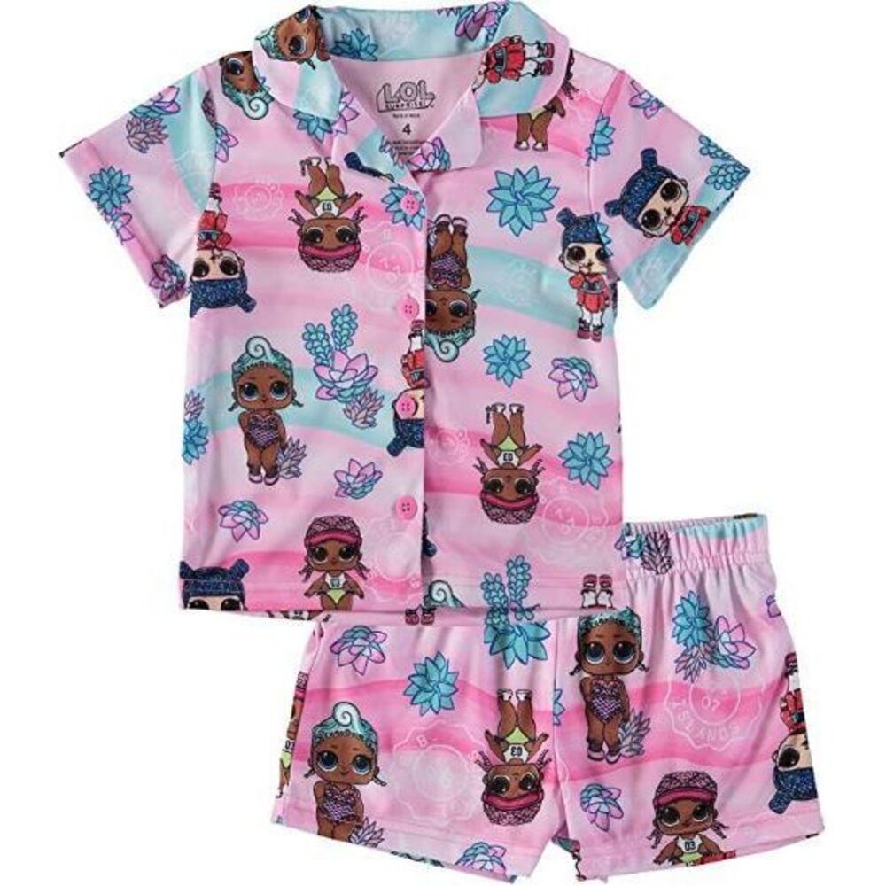 L.O.L. Surprise! Girls Tropical Vacation Time Button Front Sleepwear - Size 8‎